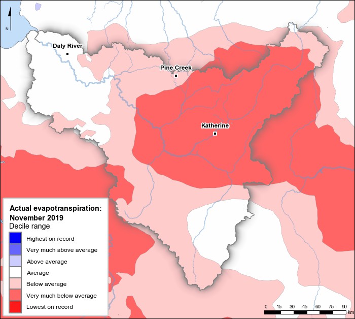 Actual evapotranspiration deciles: November 2019