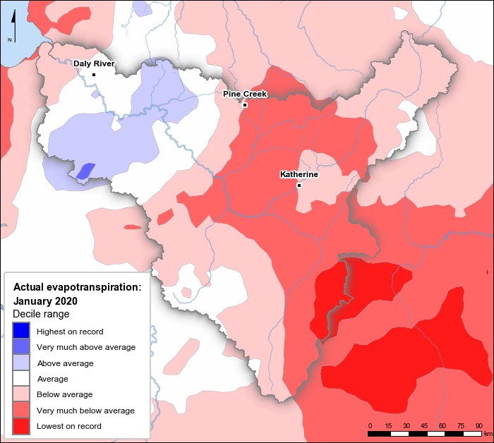 Actual evapotranspiration deciles: January 2020