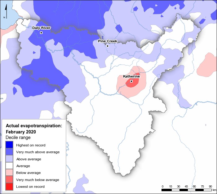 Actual evapotranspiration deciles: February 2020