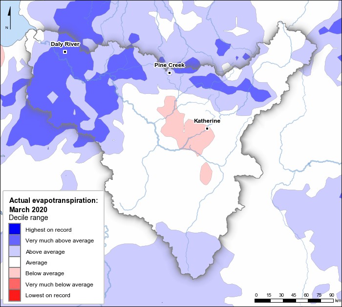 Actual evapotranspiration deciles: March 2020