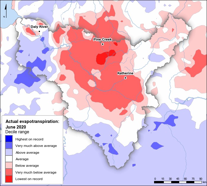 Actual evapotranspiration deciles: June 2020