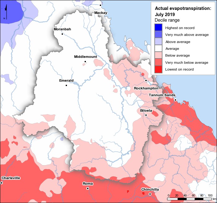 Actual evapotranspiration deciles: July 2019
