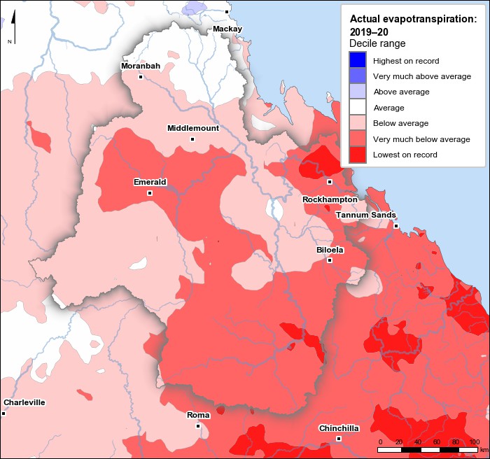 Actual evapotranspiration deciles: July 2019–June 2020