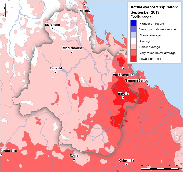 Actual evapotranspiration deciles: September 2019