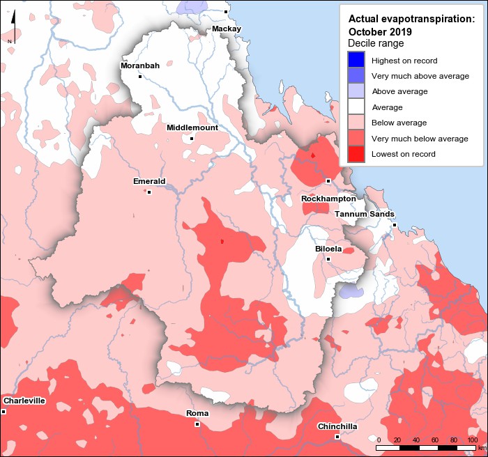 Actual evapotranspiration deciles: October 2019