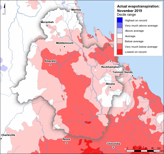Actual evapotranspiration deciles: November 2019