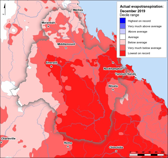 Actual evapotranspiration deciles: December 2019