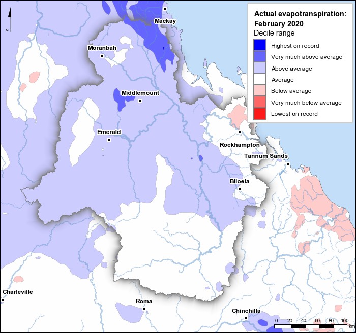 Actual evapotranspiration deciles: February 2020