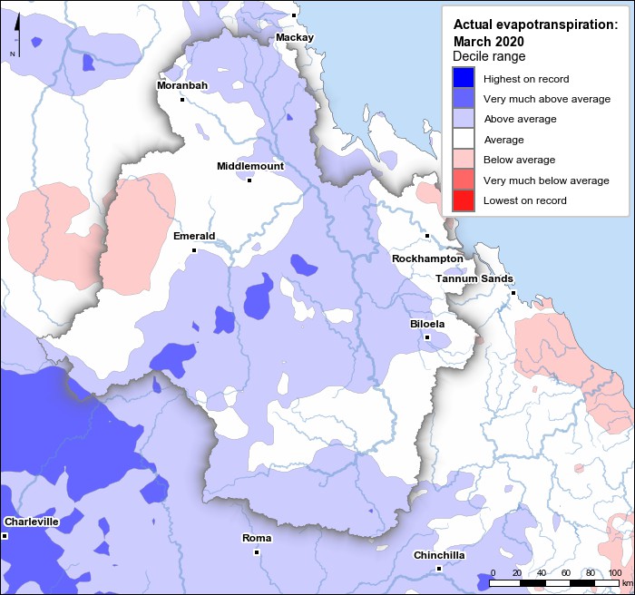 Actual evapotranspiration deciles: March 2020