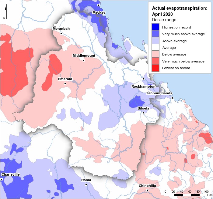 Actual evapotranspiration deciles: April 2020