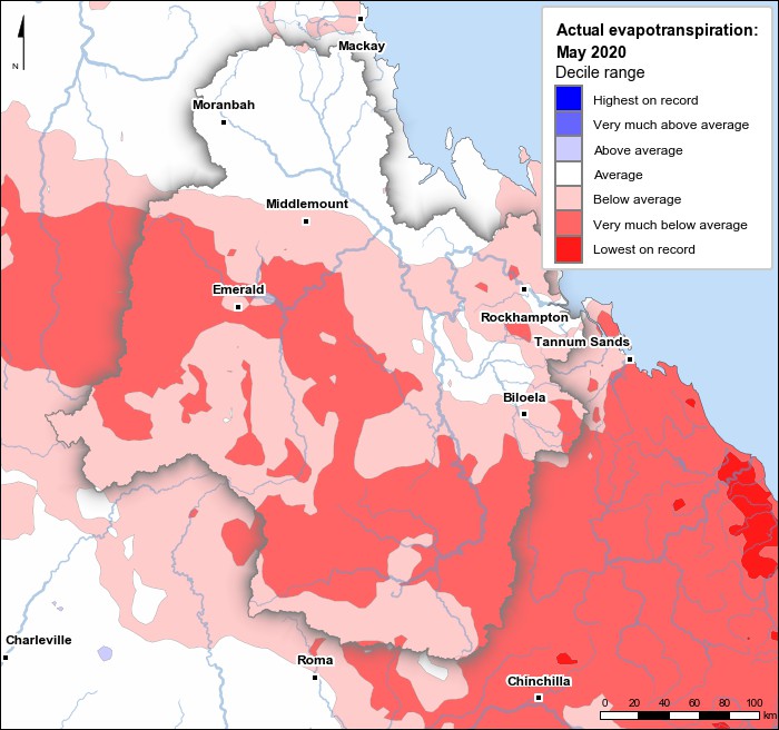 Actual evapotranspiration deciles: May 2020