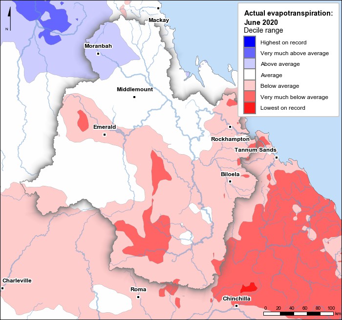 Actual evapotranspiration deciles: June 2020