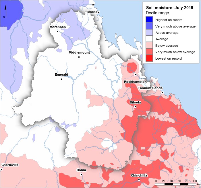 Soil moisture deciles: July 2019