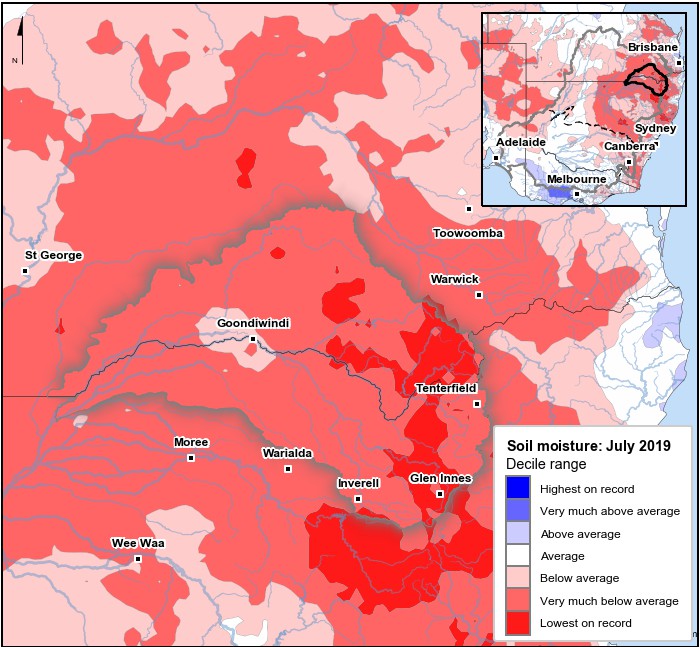Soil moisture deciles: July 2019