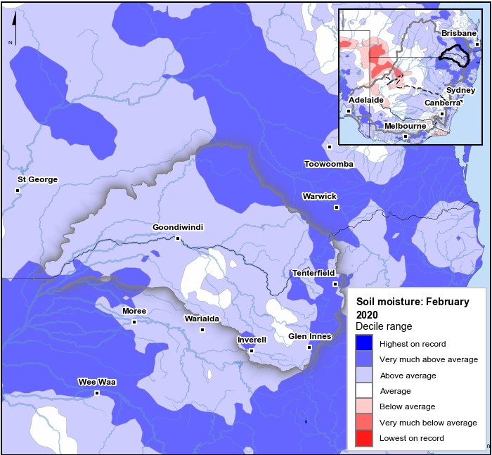Soil moisture deciles: February 2020