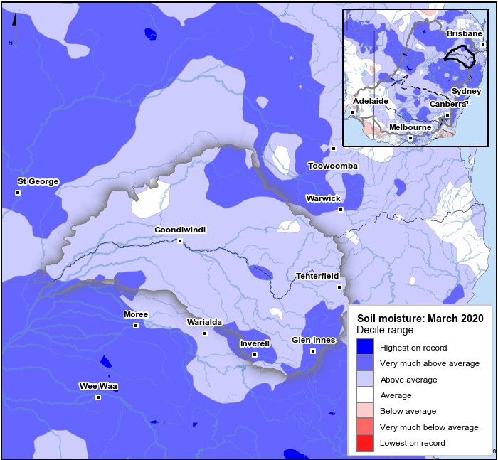 Soil moisture deciles: March 2020