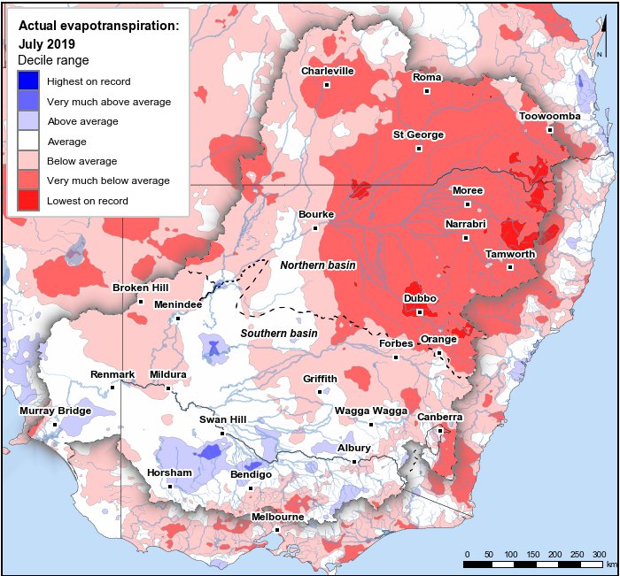 Actual evapotranspiration deciles: July 2019