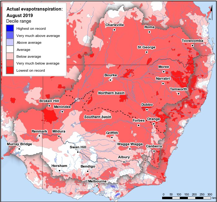 Actual evapotranspiration deciles: August 2019
