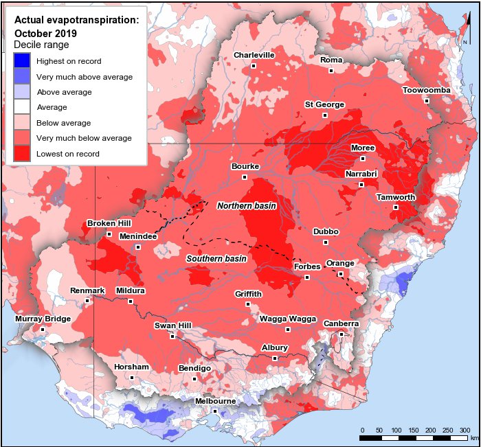 Actual evapotranspiration deciles: October 2019