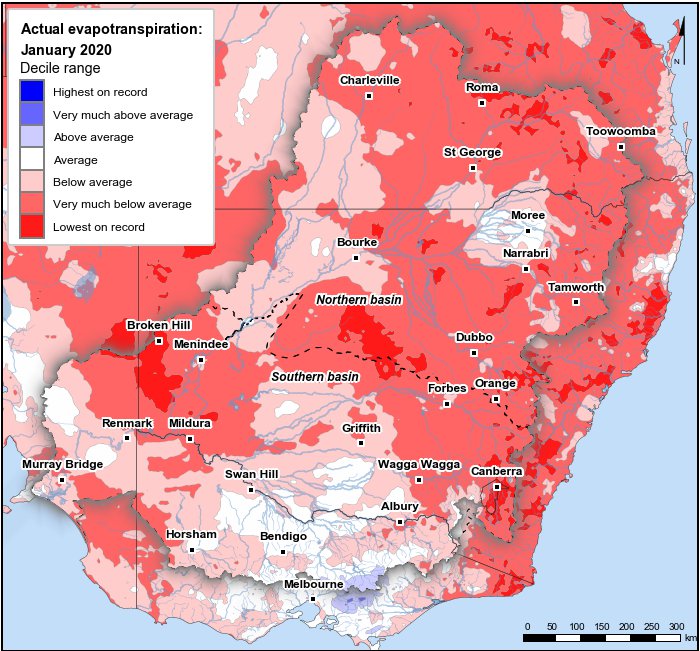 Actual evapotranspiration deciles: January 2020