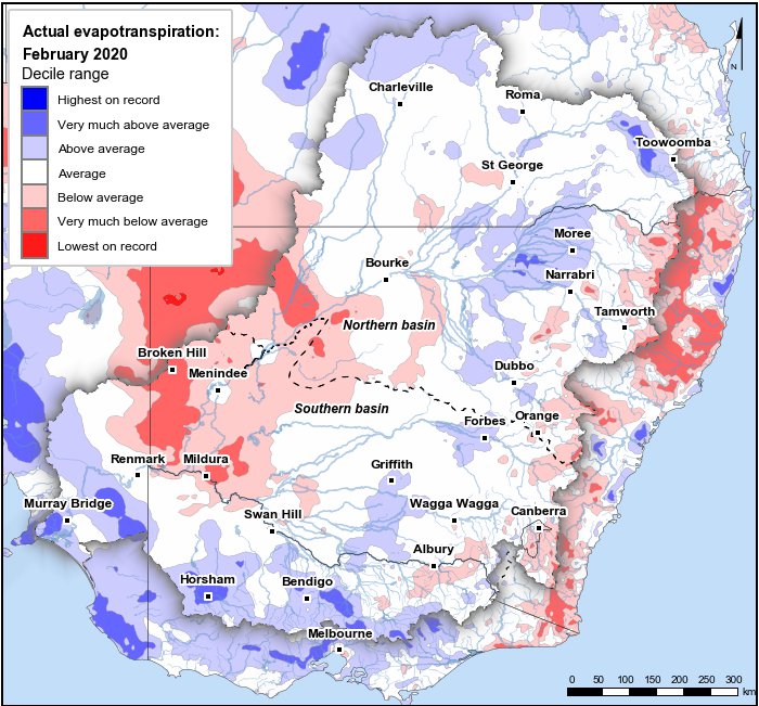 Actual evapotranspiration deciles: February 2020
