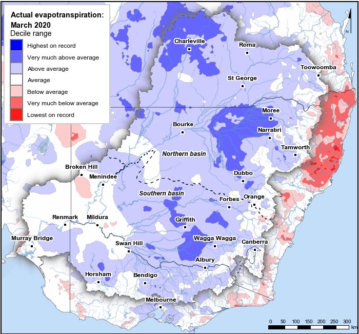 Actual evapotranspiration deciles: March 2020