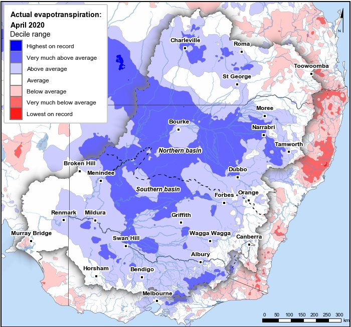 Actual evapotranspiration deciles: April 2020