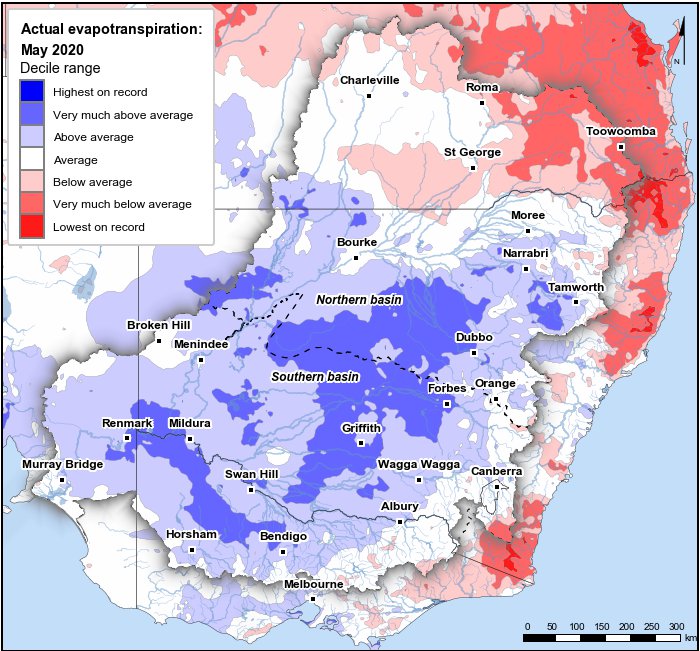 Actual evapotranspiration deciles: May 2020