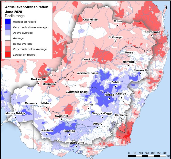 Actual evapotranspiration deciles: June 2020