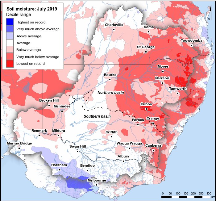 Soil moisture deciles: July 2019