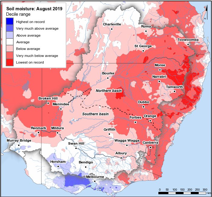 Soil moisture deciles: August 2019