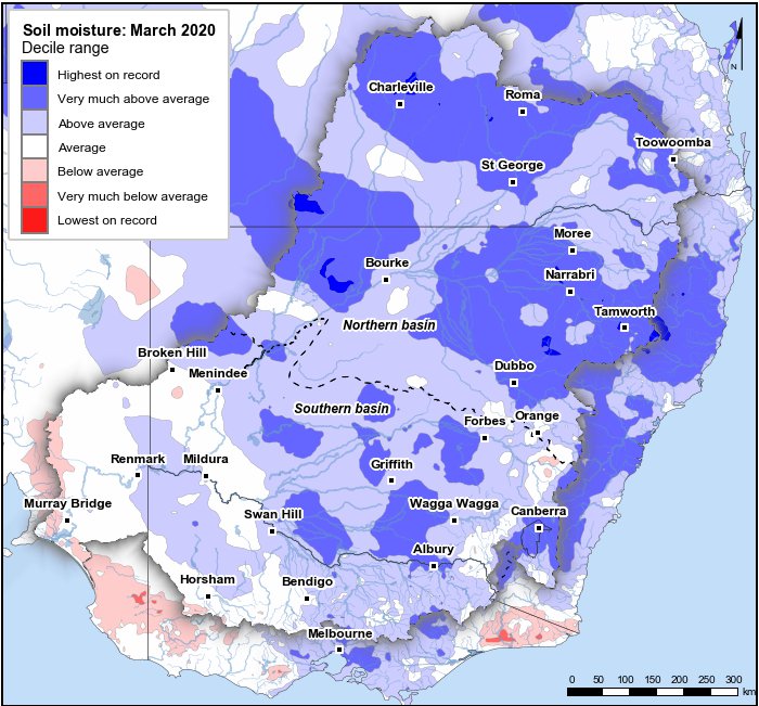 Soil moisture deciles: March 2020
