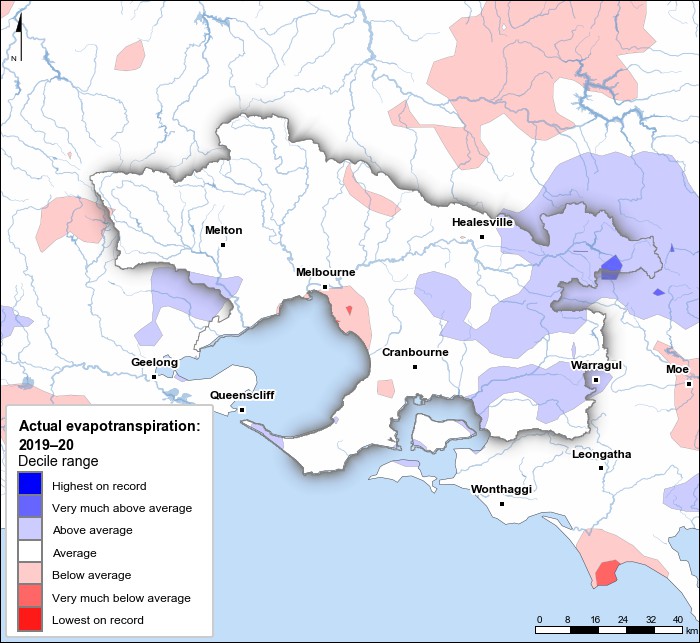 Actual evapotranspiration deciles: July 2019–June 2020