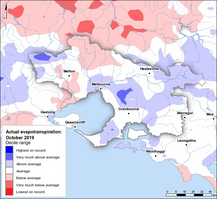 Actual evapotranspiration deciles: October 2019