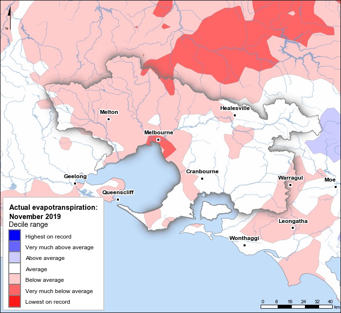 Actual evapotranspiration deciles: November 2019