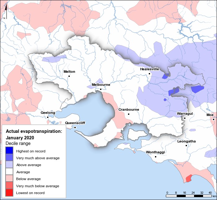 Actual evapotranspiration deciles: January 2020