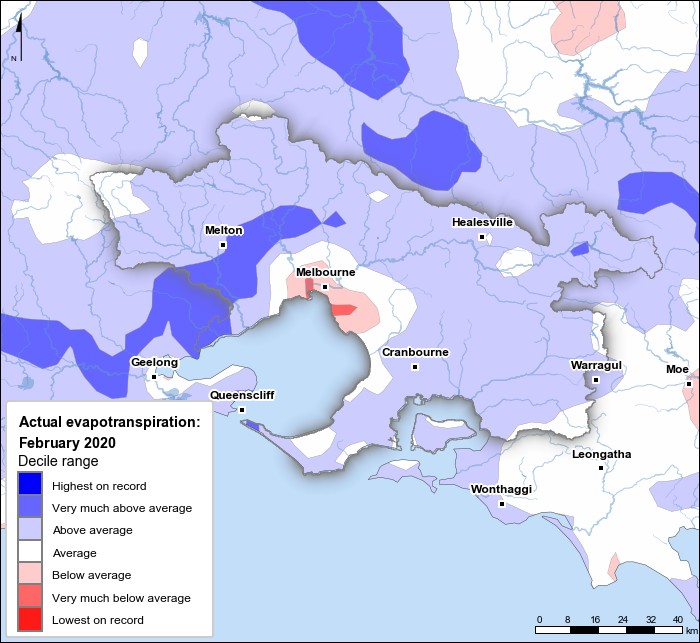 Actual evapotranspiration deciles: February 2020