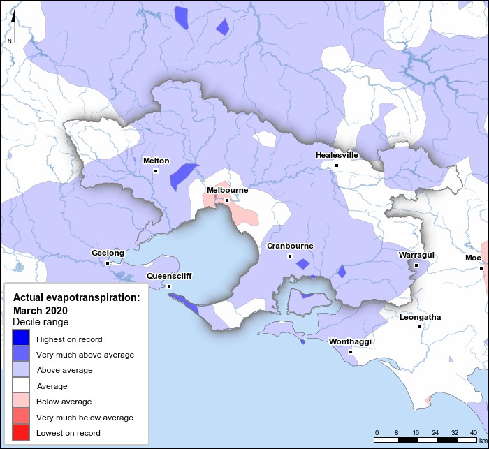 Actual evapotranspiration deciles: March 2020
