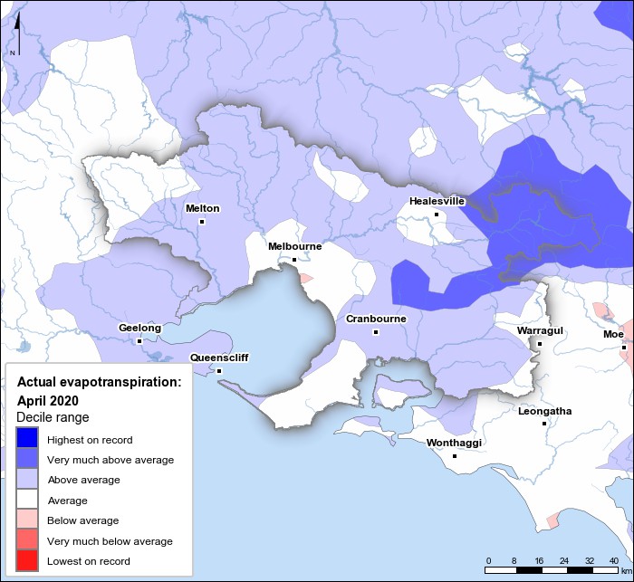 Actual evapotranspiration deciles: April 2020