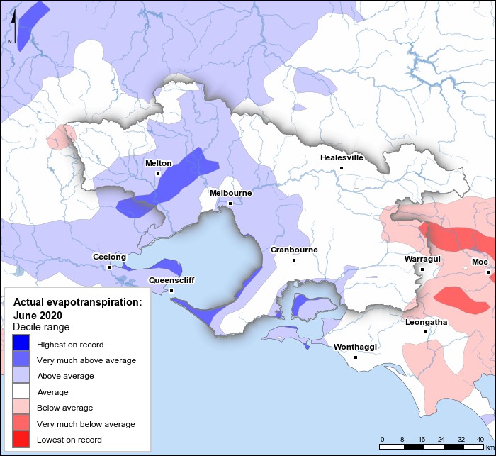 Actual evapotranspiration deciles: June 2020