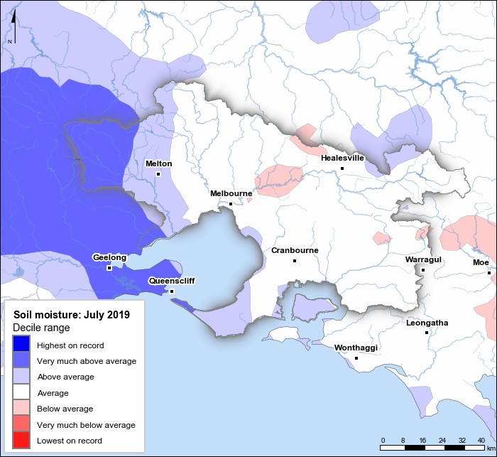 Soil moisture deciles: July 2019