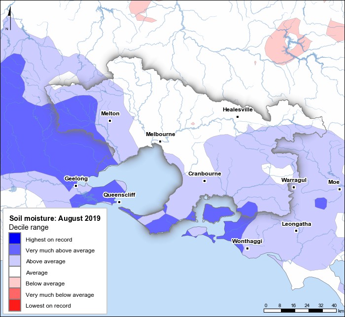 Soil moisture deciles: August 2019