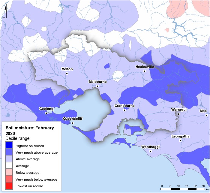 Soil moisture deciles: February 2020