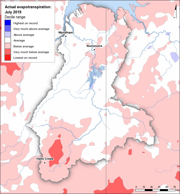 Actual evapotranspiration deciles: July 2019