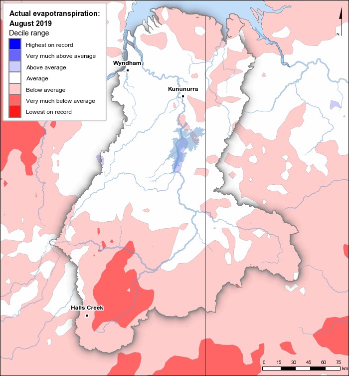 Actual evapotranspiration deciles: August 2019