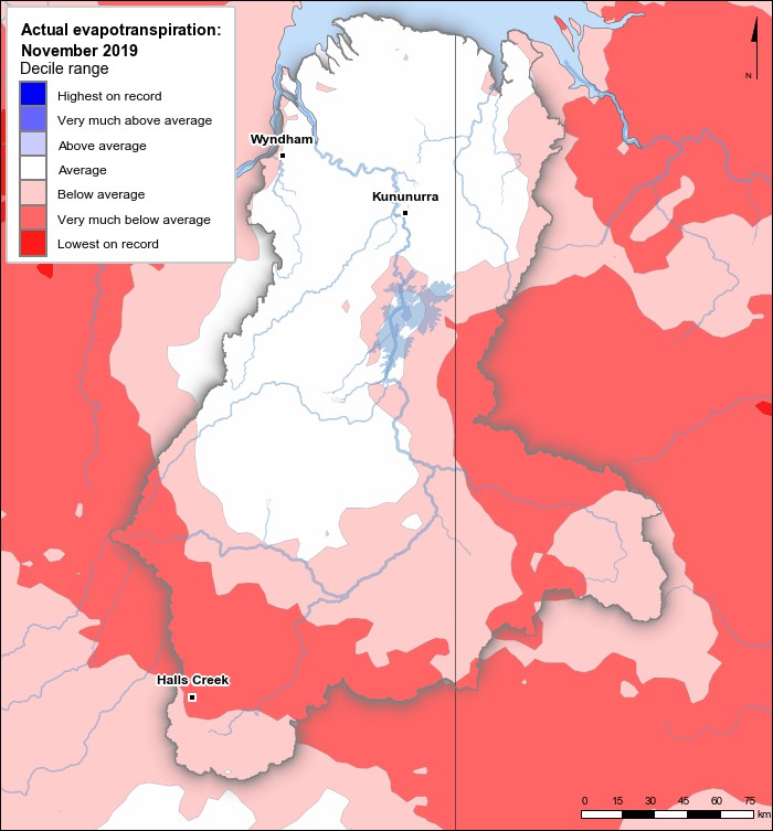Actual evapotranspiration deciles: November 2019