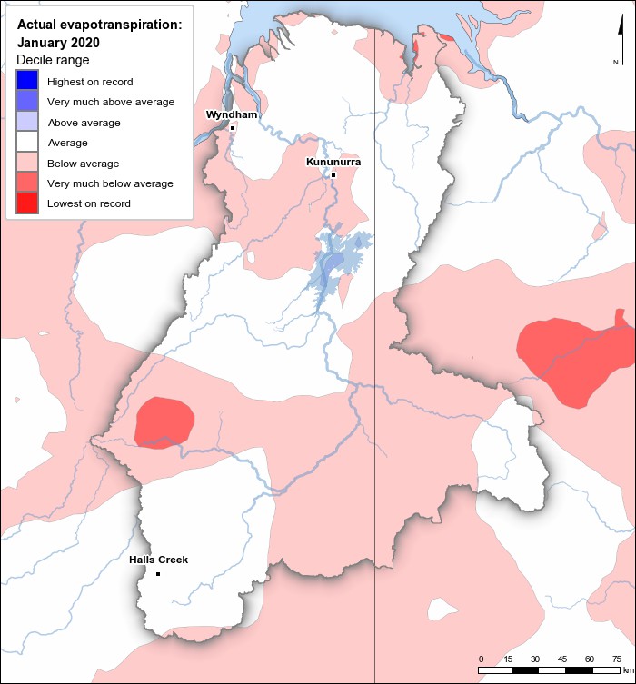 Actual evapotranspiration deciles: January 2020