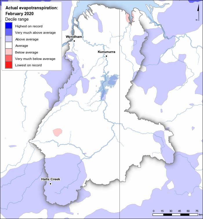 Actual evapotranspiration deciles: February 2020