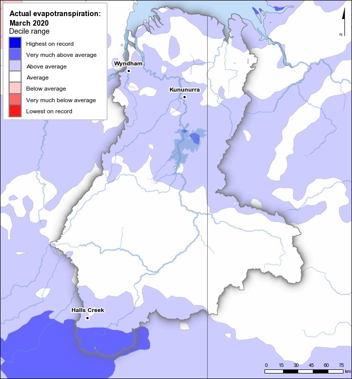 Actual evapotranspiration deciles: March 2020