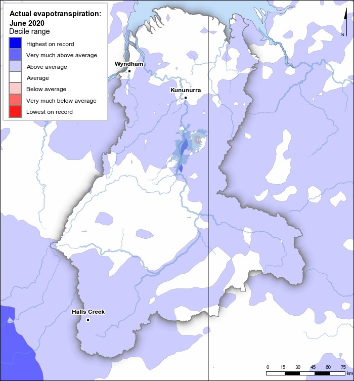 Actual evapotranspiration deciles: June 2020